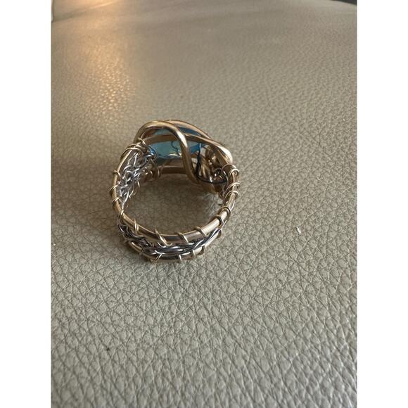 14k Gold Fill Wire Ring with Blue Agate stone Crochet Band Fine Silver Size 8 - Picture 5 of 5